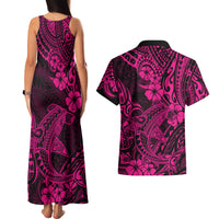 Hawaii Shark Couples Matching Tank Maxi Dress and Hawaiian Shirt Polynesian Pattern Pink Version LT01 - Polynesian Pride