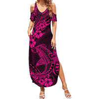 Hawaii Shark Family Matching Summer Maxi Dress and Hawaiian Shirt Polynesian Pattern Pink Version LT01 Mom's Dress Pink - Polynesian Pride