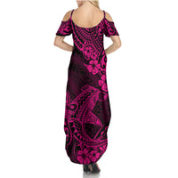 Hawaii Shark Family Matching Summer Maxi Dress and Hawaiian Shirt Polynesian Pattern Pink Version LT01 - Polynesian Pride