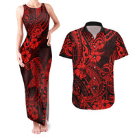 Hawaii Shark Couples Matching Tank Maxi Dress and Hawaiian Shirt Polynesian Pattern Red Version LT01 Red - Polynesian Pride