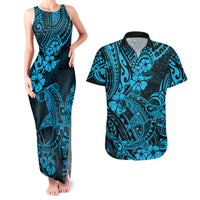 Hawaii Shark Couples Matching Tank Maxi Dress and Hawaiian Shirt Polynesian Pattern Sky Blue Version LT01 Blue - Polynesian Pride