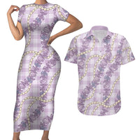 Pua Kalaunu Lei Couples Matching Short Sleeve Bodycon Dress and Hawaiian Shirt Palaka Pattern