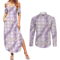 Pua Kalaunu Lei Couples Matching Summer Maxi Dress and Long Sleeve Button Shirt Palaka Pattern