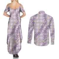 Pua Kalaunu Lei Couples Matching Summer Maxi Dress and Long Sleeve Button Shirt Palaka Pattern