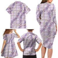 Pua Kalaunu Lei Family Matching Long Sleeve Bodycon Dress and Hawaiian Shirt Palaka Pattern LT01 - Polynesian Pride