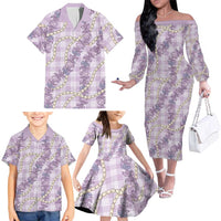 Pua Kalaunu Lei Family Matching Off The Shoulder Long Sleeve Dress and Hawaiian Shirt Palaka Pattern LT01 - Polynesian Pride