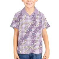 Pua Kalaunu Lei Family Matching Off The Shoulder Long Sleeve Dress and Hawaiian Shirt Palaka Pattern LT01 Son's Shirt Purple - Polynesian Pride