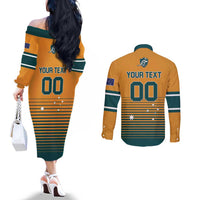 Custom Rugby Australia Couples Matching Off The Shoulder Long Sleeve Dress and Long Sleeve Button Shirt Junior Wallabies Go Champions