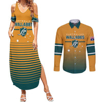 Custom Rugby Australia Couples Matching Summer Maxi Dress and Long Sleeve Button Shirt Junior Wallabies Go Champions