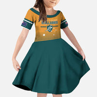 Custom Rugby Australia Family Matching Off Shoulder Maxi Dress and Hawaiian Shirt Junior Wallabies Go Champions LT01 Daughter's Dress Yellow - Polynesian Pride