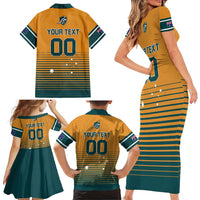 Custom Rugby Australia Family Matching Short Sleeve Bodycon Dress and Hawaiian Shirt Junior Wallabies Go Champions