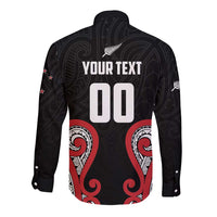 Custom Rugby New Zealand Long Sleeve Button Shirt Baby Black Go Champions