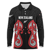 Custom Rugby New Zealand Long Sleeve Polo Shirt Baby Black Go Champions LT01 Black - Polynesian Pride