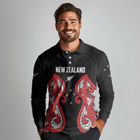 Custom Rugby New Zealand Long Sleeve Polo Shirt Baby Black Go Champions LT01 - Polynesian Pride