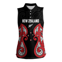 Custom Rugby New Zealand Women Sleeveless Polo Shirt Baby Black Go Champions LT01 Female Black - Polynesian Pride