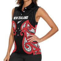 Custom Rugby New Zealand Women Sleeveless Polo Shirt Baby Black Go Champions LT01 - Polynesian Pride