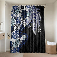 Monstera Plumeria Flowers Blue Bathroom Set Polynesian Pattern