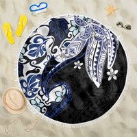 Monstera Plumeria Flowers Blue Beach Blanket Polynesian Pattern