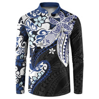 Monstera Plumeria Flowers Blue Button Sweatshirt Polynesian Pattern