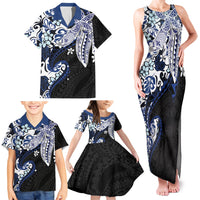 Monstera Plumeria Flowers Blue Family Matching Tank Maxi Dress and Hawaiian Shirt Polynesian Pattern LT01 - Polynesian Pride