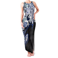 Monstera Plumeria Flowers Blue Family Matching Tank Maxi Dress and Hawaiian Shirt Polynesian Pattern LT01 Mom's Dress Blue - Polynesian Pride