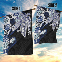 Monstera Plumeria Flowers Blue Garden Flag Polynesian Pattern