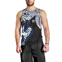 Monstera Plumeria Flowers Blue Men Tank Top Polynesian Pattern