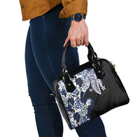 Monstera Plumeria Flowers Blue Shoulder Handbag Polynesian Pattern