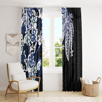 Monstera Plumeria Flowers Blue Window Curtain Polynesian Pattern
