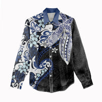 Monstera Plumeria Flowers Blue Women Casual Shirt Polynesian Pattern