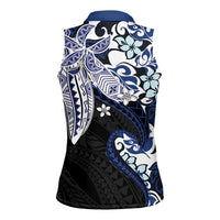 Monstera Plumeria Flowers Blue Women Sleeveless Polo Shirt Polynesian Pattern