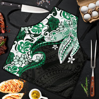 Monstera Plumeria Flowers Green Apron Polynesian Pattern