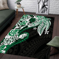 Monstera Plumeria Flowers Green Area Rug Polynesian Pattern