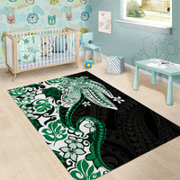 Monstera Plumeria Flowers Green Area Rug Polynesian Pattern