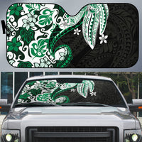 Monstera Plumeria Flowers Green Auto Sun Shade Polynesian Pattern