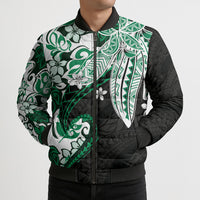 Monstera Plumeria Flowers Green Bomber Puffer Jacket Polynesian Pattern
