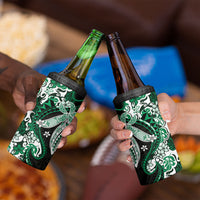 Monstera Plumeria Flowers Green 4 in 1 Can Cooler Tumbler Polynesian Pattern