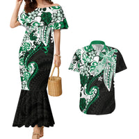 Monstera Plumeria Flowers Green Couples Matching Mermaid Dress and Hawaiian Shirt Polynesian Pattern LT01 Green - Polynesian Pride