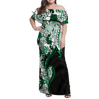 Monstera Plumeria Flowers Green Family Matching Off Shoulder Maxi Dress and Hawaiian Shirt Polynesian Pattern LT01 Mom's Dress Green - Polynesian Pride