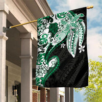 Monstera Plumeria Flowers Green Garden Flag Polynesian Pattern