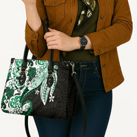 Monstera Plumeria Flowers Green Leather Bag Polynesian Pattern