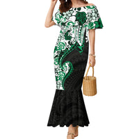 Monstera Plumeria Flowers Green Mermaid Dress Polynesian Pattern