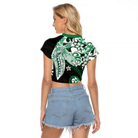 Monstera Plumeria Flowers Green Raglan Cropped T Shirt Polynesian Pattern