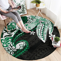 Monstera Plumeria Flowers Green Round Carpet Polynesian Pattern