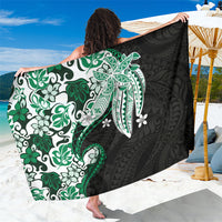 Monstera Plumeria Flowers Green Sarong Polynesian Pattern