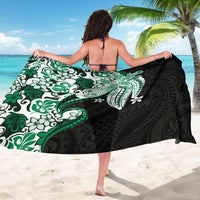 Monstera Plumeria Flowers Green Sarong Polynesian Pattern
