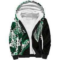 Monstera Plumeria Flowers Green Sherpa Hoodie Polynesian Pattern