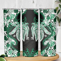 Monstera Plumeria Flowers Green Skinny Tumbler Polynesian Pattern