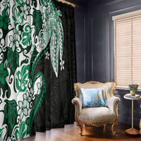 Monstera Plumeria Flowers Green Window Curtain Polynesian Pattern