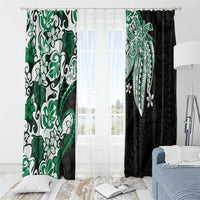 Monstera Plumeria Flowers Green Window Curtain Polynesian Pattern
